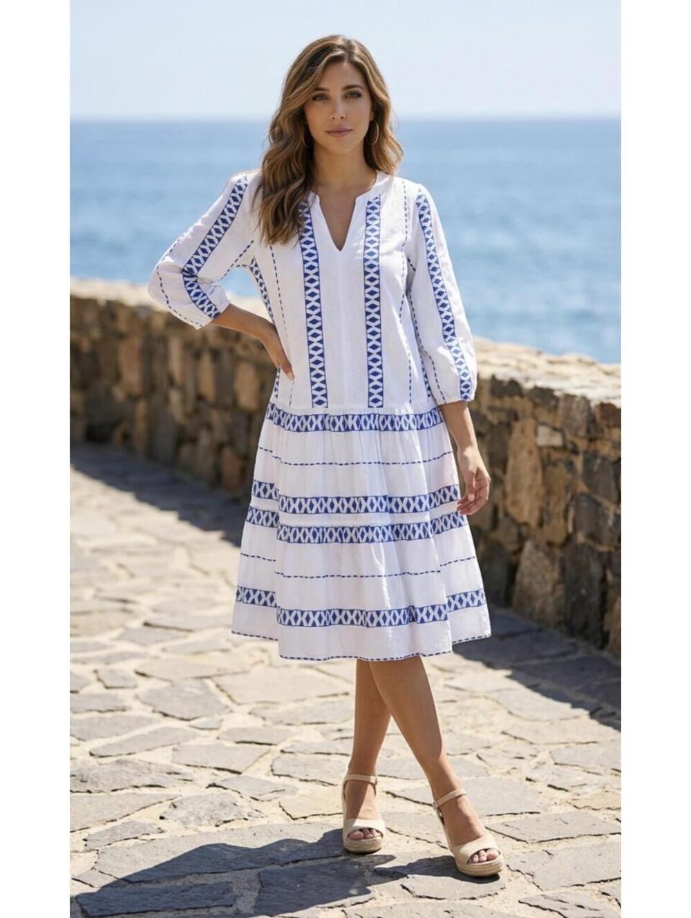 F&F Blue & White Embroidered Dress – Size 10